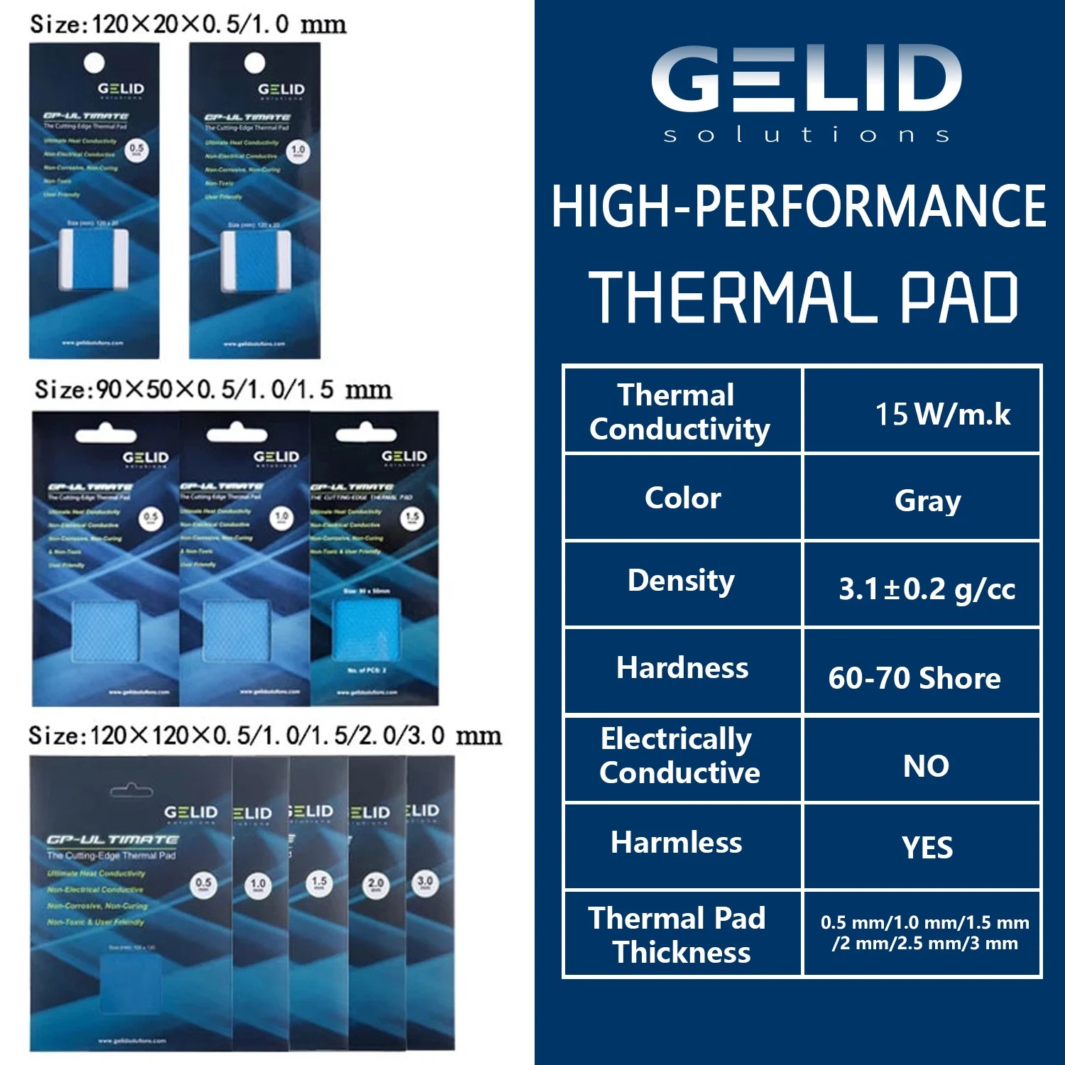 

Термопрокладка GELID GP-Ultimate 15 Вт для процессора, силиконовая смазка для материнской платы, теплоотвод, силиконовая прокладка разных размеров