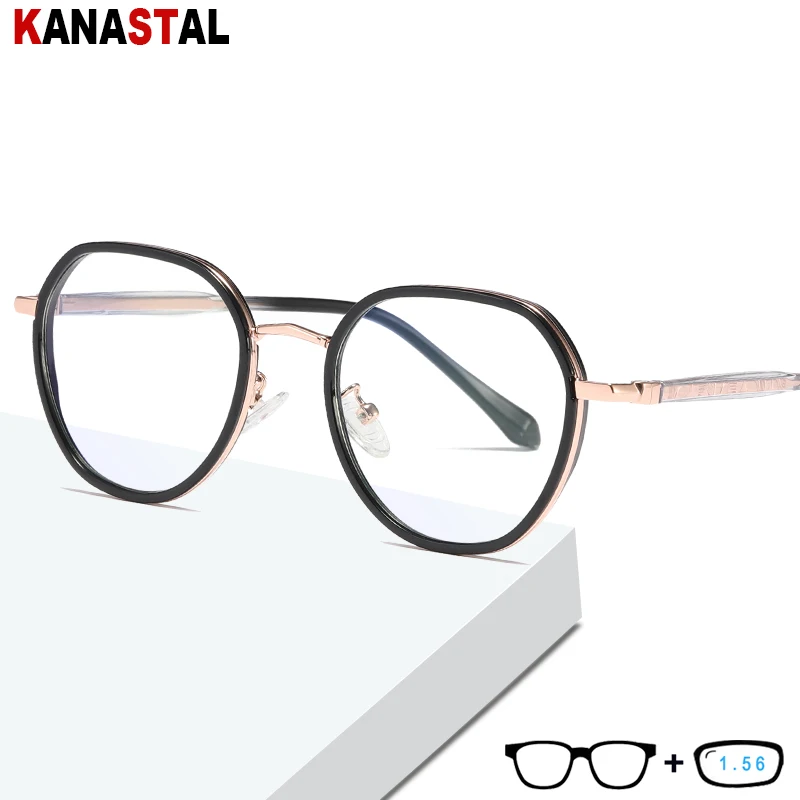 

Women Anti Blue Light Blocking Glasses Men TR Metal Polygon Frame Pattern Eyewear Computer Prescription Myopia Hyperopia Glasses