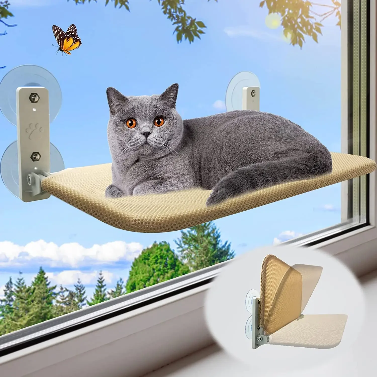 

4 Seat Hammock Cordless Foldable Window Window Cat Cups Perch Cat Indoor Windowsill For Cats With Suction Inside Strong Beds Cat