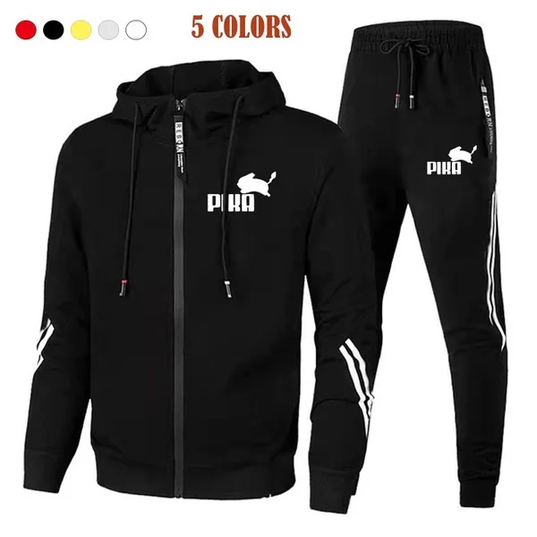 Male Zipper Hoodies Tracksuit Men Printed Jacket 2 Pieces Set Sweatshirt + Sweatpants Casual Fitness Sport Running Suits