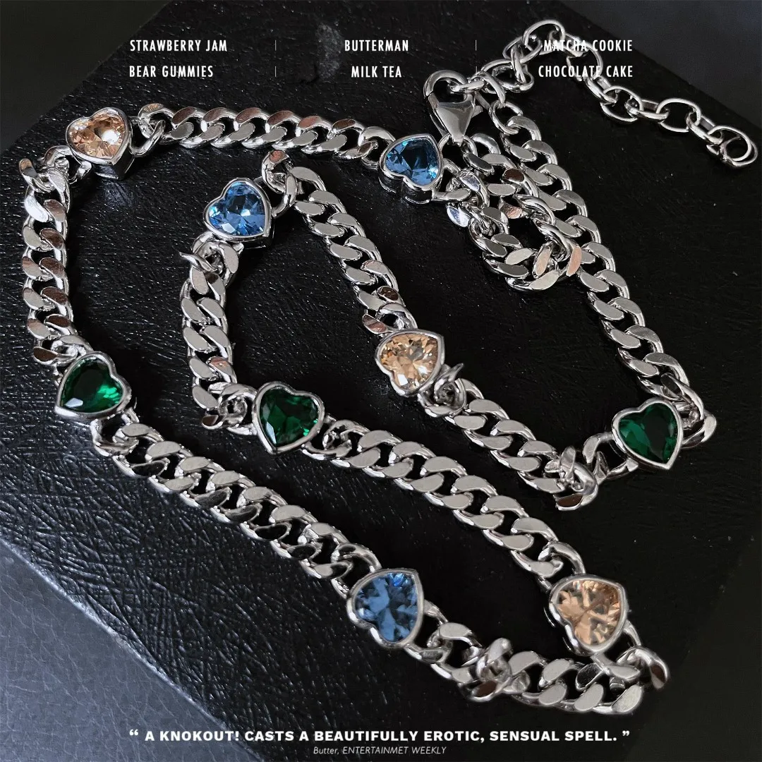 

Trend color zirconium love tank chain necklace female fashion design sense advanced collarbone chain Korean cold wind female