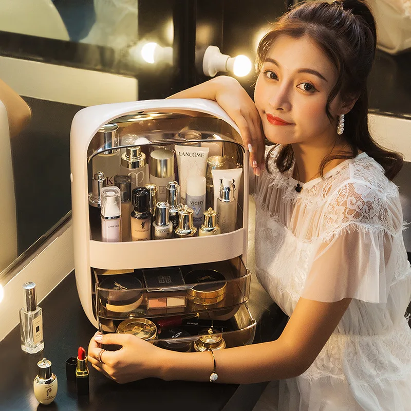 

Cosmetic Box Transparent Makeup Jewelry Organizer Home Dust-proof Storage Drawer Multifunctional Travel Box Double door