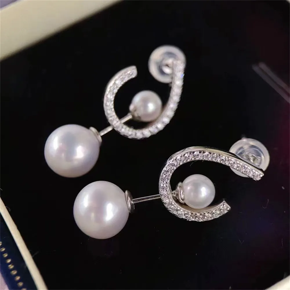 

DIY pearl earrings accessories S925 sterling silver jewelry dual purpose earrings for women's empty holder Fit 7-12mm beads