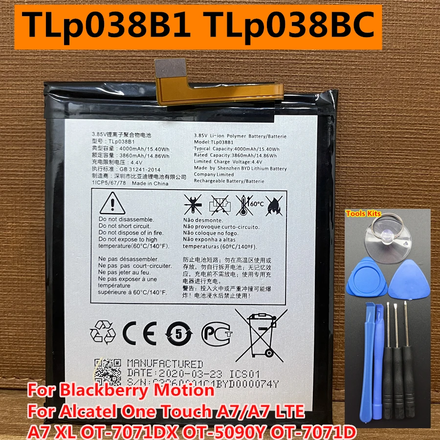 Оригинальный новый аккумулятор 4000 мАч TLp038B1 TLp038BC для Blackberry Motion для смартфонов Alcatel One Touch A7 LTE XL
