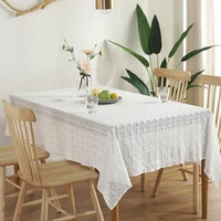 crocheted table cloth white tablecloth cotton coffee table for living room rectangular cover mat wedding decoration mantel