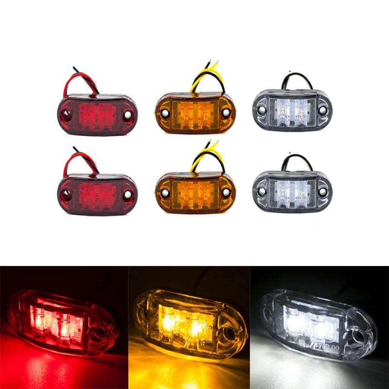 

2pcs 12V 24V 2 LED Tail Warning Lamp Light Trailer Car Truck Lorry Amber Red White 10-30V Oval Clearance Side Marker