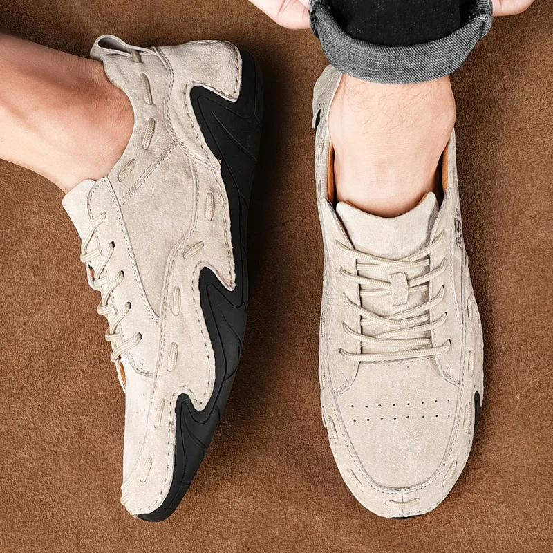 Men Casual Shoes Leather Fashion Male Sneakers Handmade Breathable Mens Loafers Walking Luxury Brand Boat Shoes Plus Size 38-48