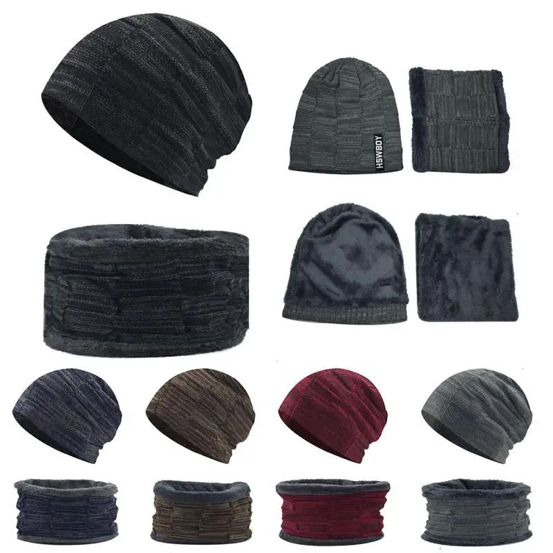 

Unisex Knit Scarf Hat Suit Winter Warm Solid Cotton Girls And Boys Hats Neck Children Scarf Windproof Caps and Scarf Women