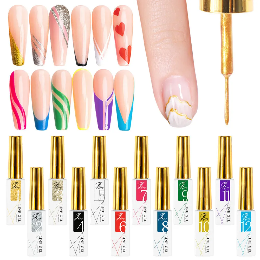12 Цветов нейл-арта тянуть Вкладыш Комплект гель-лаков для ногтей набор сделай сам