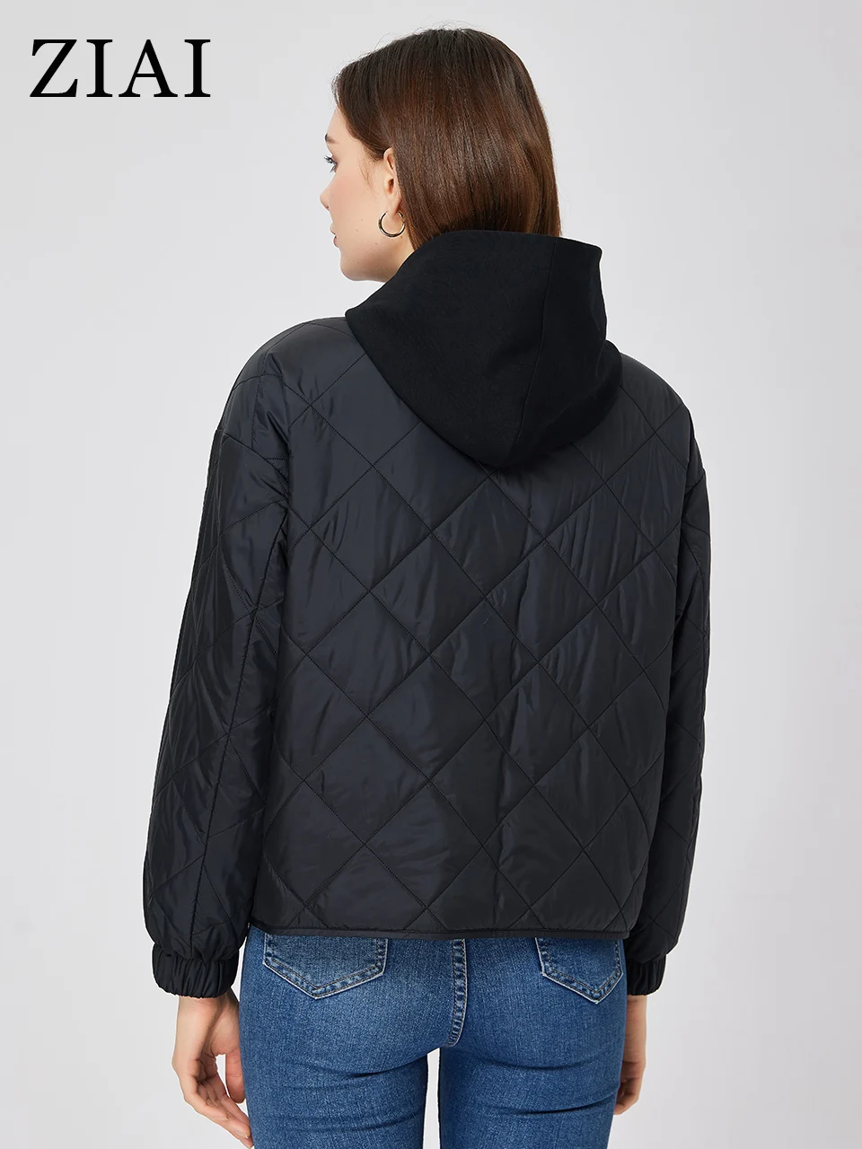 ZIAI 2023 NEW Women's spring jacket Hooded Casual Thin Cotton Fake two pieces zipper button Two-layer placket coat women ZM-7576