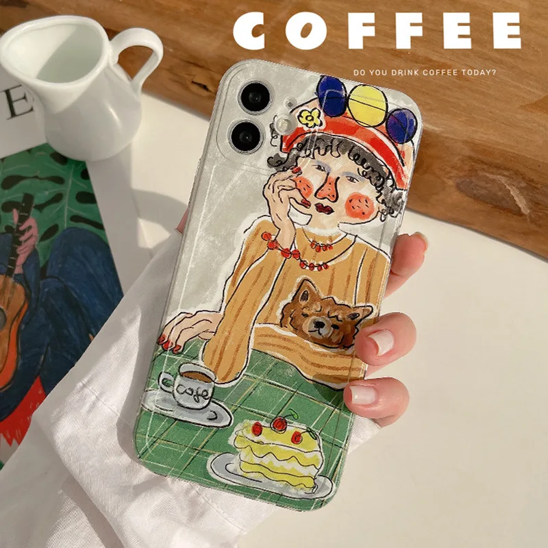 

Painted art abstract girl Phone Case For iphone14 13 12 11 ProMax X XR XSMAX 7 8Plus SE TPU Illustration Case Cover new products