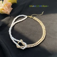 2022 south koreas new zircon and imitation pearl patchwork luxury necklace for womens fashion unusual jewelry gift accessories