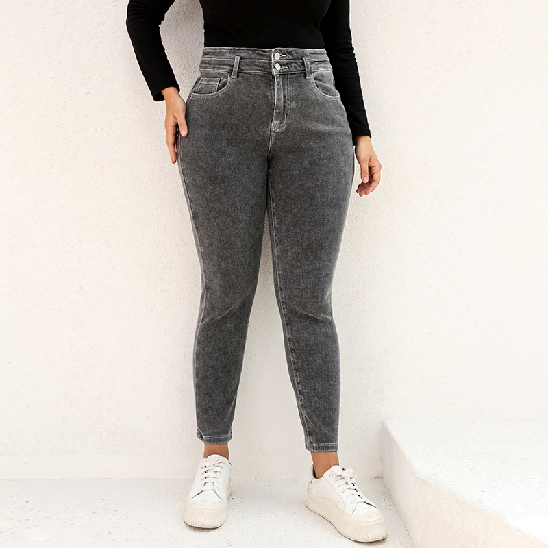 2022 CurveSize LEIJIJEAN Spring and Autumn high waist women jeans lady harem Slim 6XL 100 KGS women boyfriend 7XL 8XL mom jeans