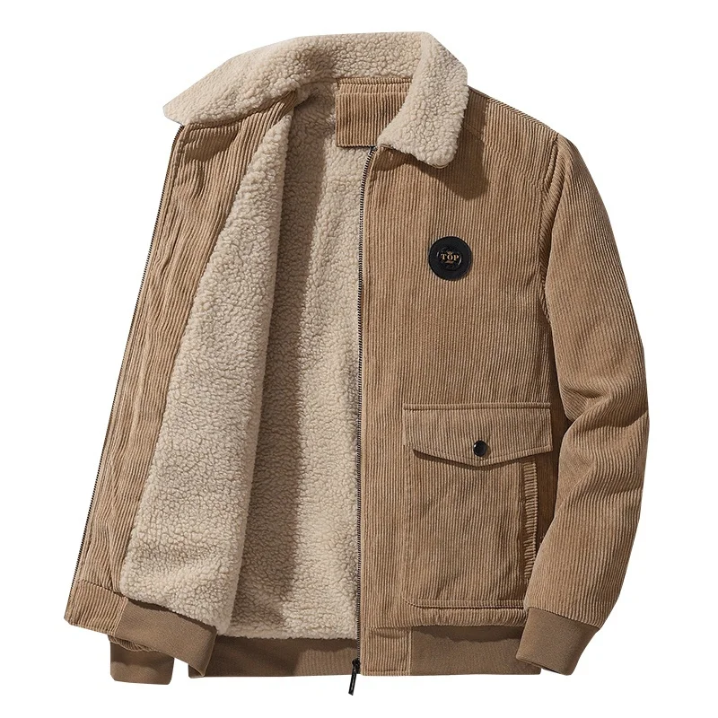 

Men's Coarse Wool Jacket, Leather Collar Corduroy Jacket, Fashion, Autumn Clothing, Military, Leisure, Winter 2021