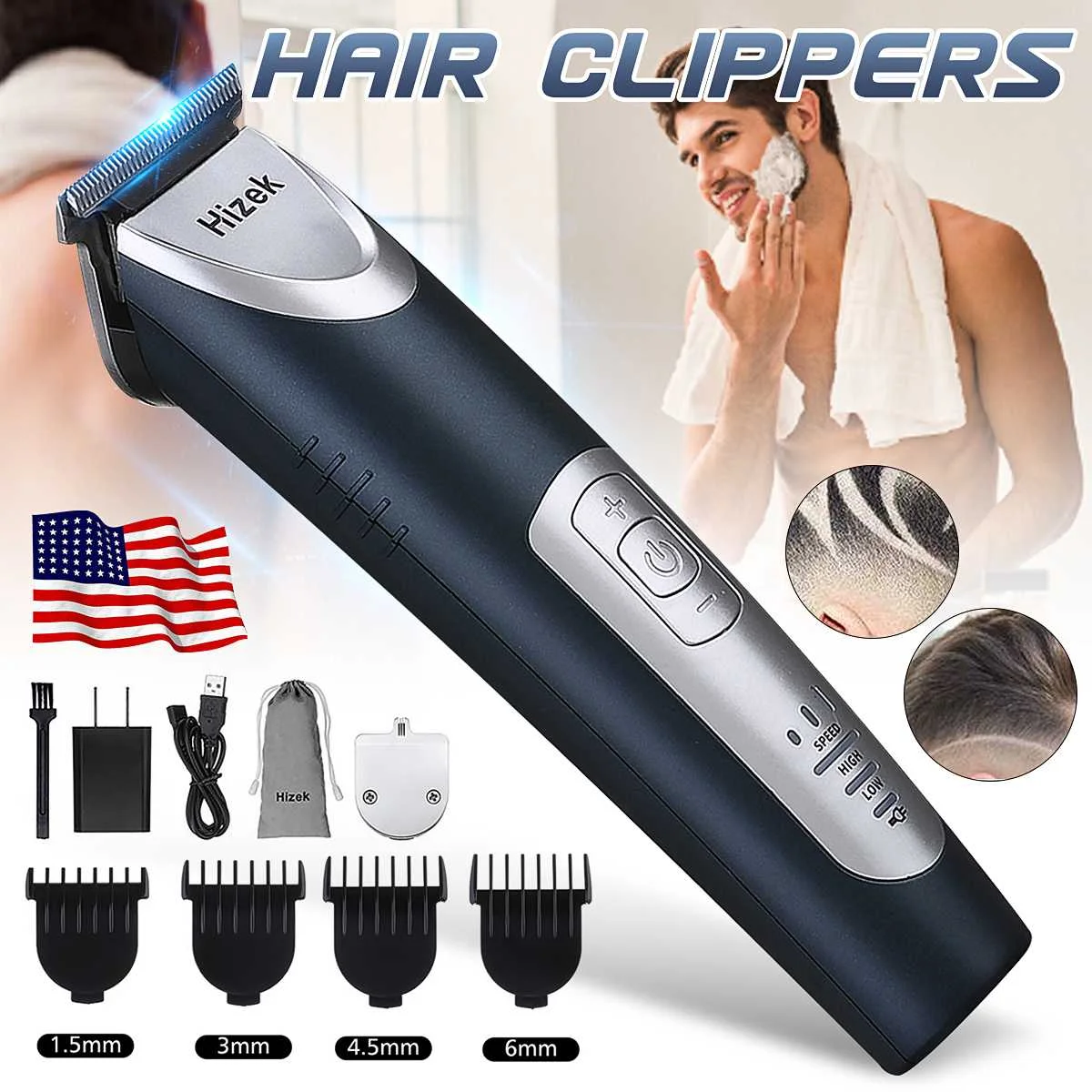 

Professional Waterproof Cordless Haircut Kit Beard Trimmer Hair Clippers Men's Trimmer with 3 Adjustable Speeds/Charging Stand