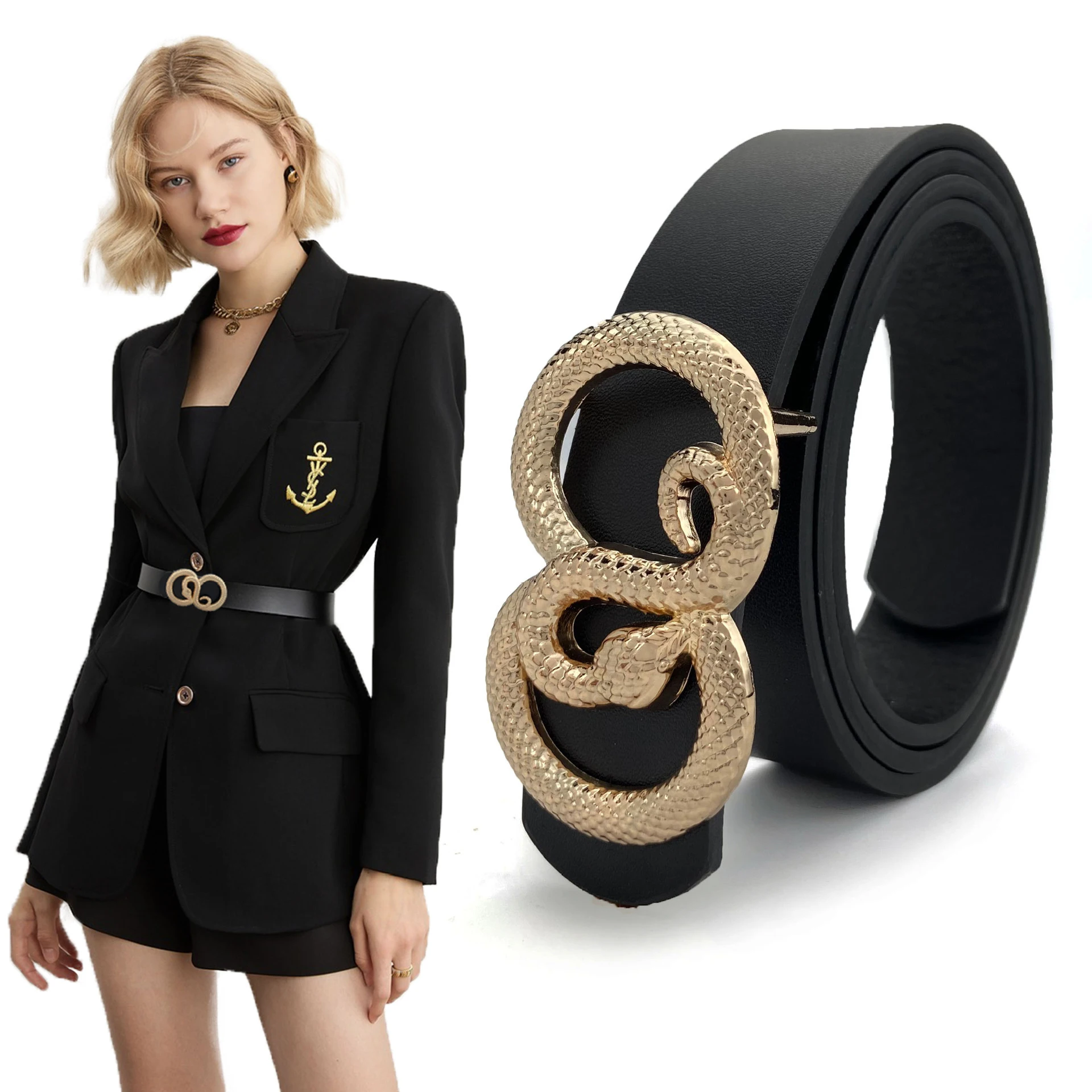 2023 New Ladies Snake Buckle Decoration Suit Dress Jeans High Quality Leather Belt Belts for Women Luxury Designer Fashion Lady
