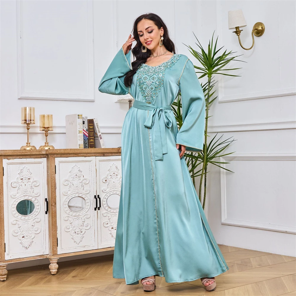 

Женский мусульманский пояс с бисером, Abaya, Турция, Дубай, кафтан, ИД, мубара, Djellaba, искусственное платье, марокканский кафтан, мусульманский длинный халат