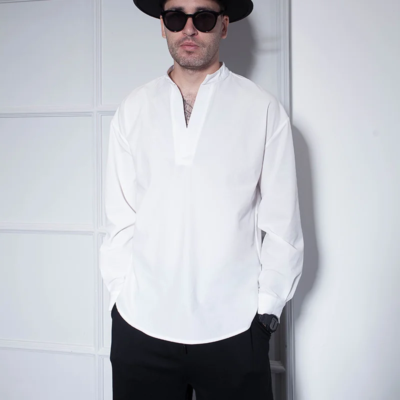 

American European and loose pullover shirt tide male long-sleeved shirt hip-hop DS nightclub wild simple solid color str
