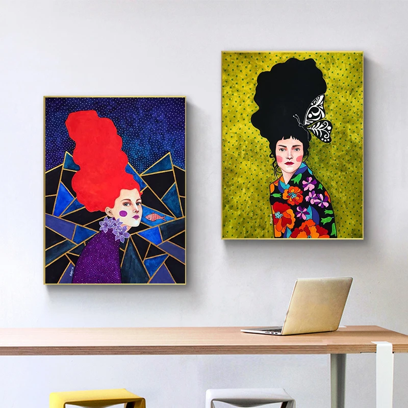 Настенный постер в скандинавском стиле для винтажной девушки цветок волос