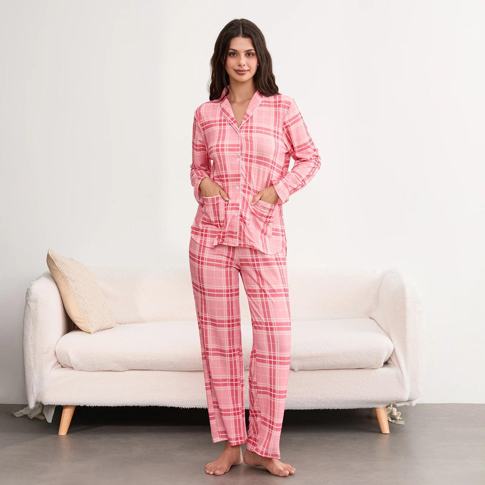 Hirigin осенне-зимний пижамный комплект для женщин с длинными рукавами и цветочным