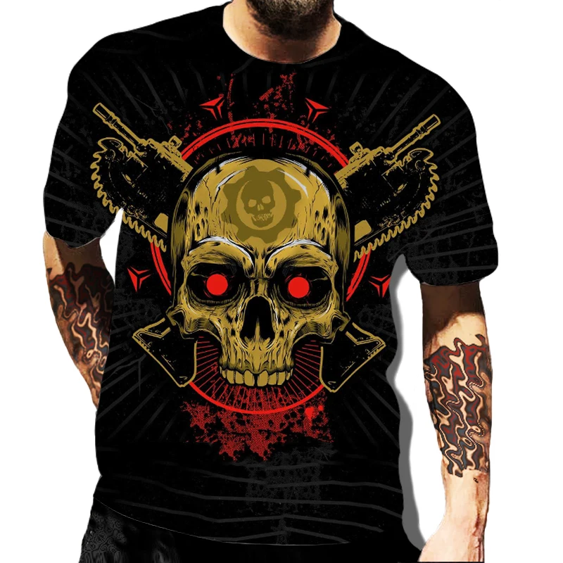 

2022 summer 3D print T-shirt skull print graphic short sleeve T-shirt regular casual men's clothing loose top men's T-shirt 6XL