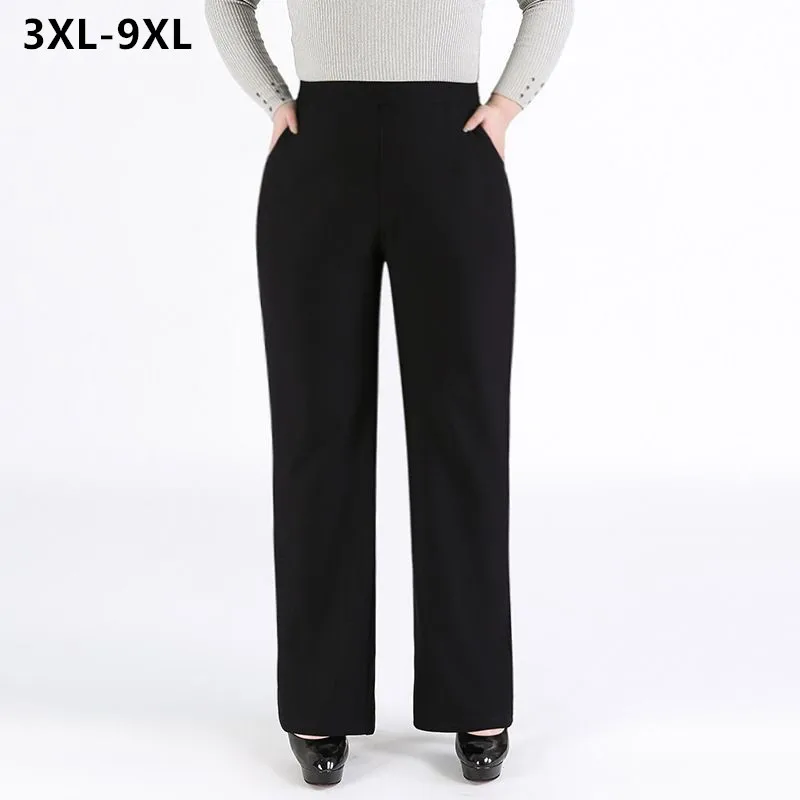 Женские классические брюки черные свободные с завышенной талией элегантная