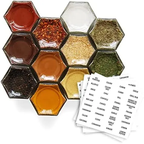 

Jars | Create a Hanging Spice on Your Fridge | Includes Large Empty Glass Jars, Metal Lids and Spice Labels
