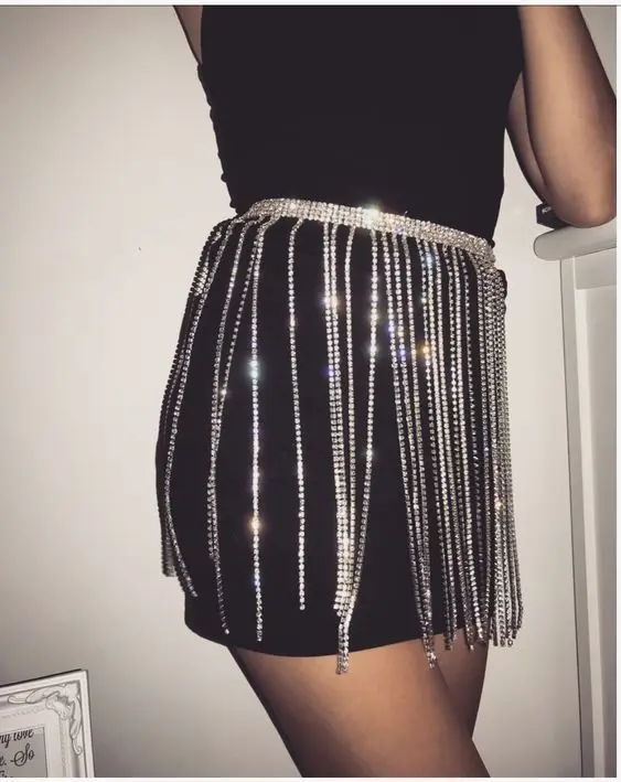 2018 Sexy Lingerie Shiny Fringed Skirt A Generation Vest Rhinestone Short Party Dress