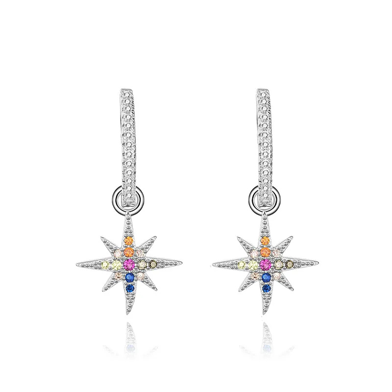 

Women's Eardrop Luxury S925 Sterling Silver Blingbling Six Stars Full Zircon Drop Earrings for Women Fine Jewelry Gifts for Girl