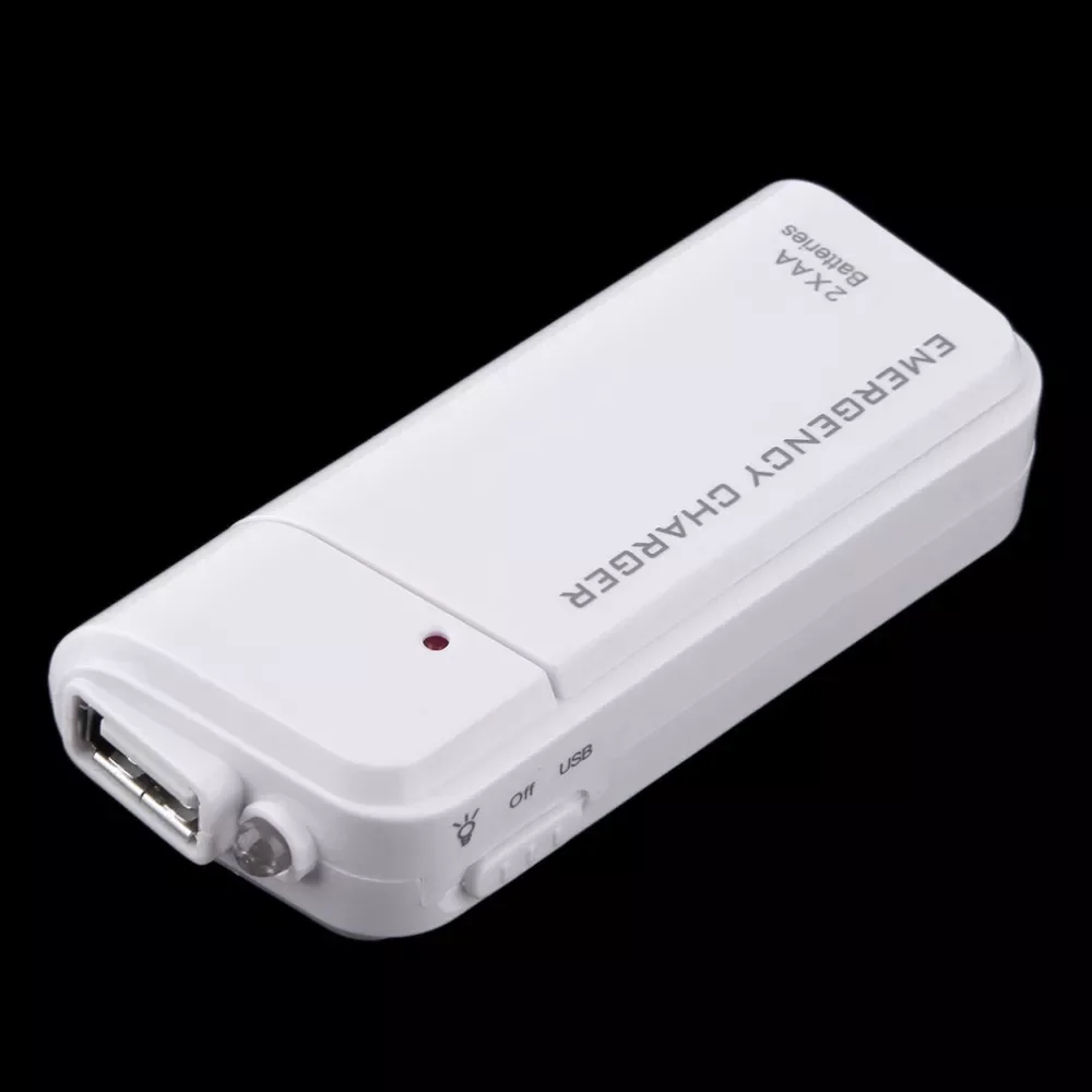

Universal Portable USB Emergency 2 AA Battery Extender Charger Power Bank Supply Box For iPhone Mobile Phone MP3 MP4 White