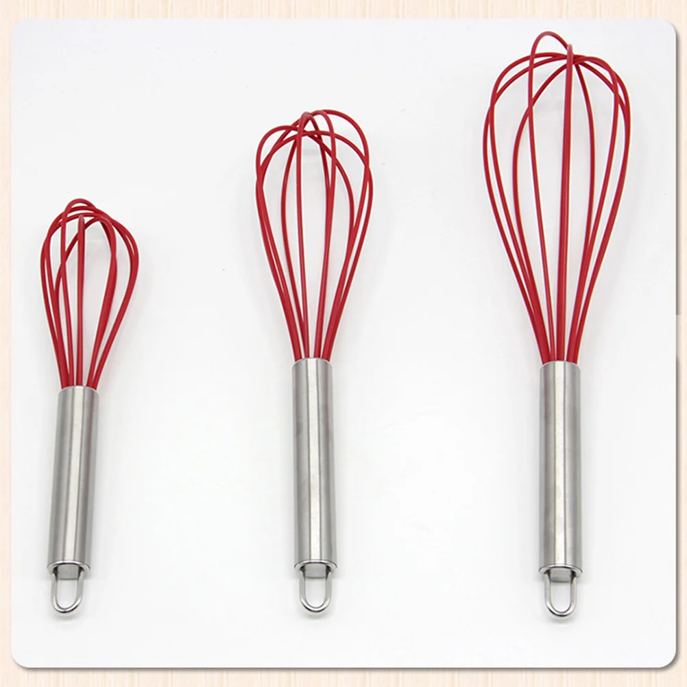

3Pcs Silicone Egg Whisk Stainless Cooking Whisk Hand Egg Beater Silicone Egg Beater Metal Whisk Silicone Whisk