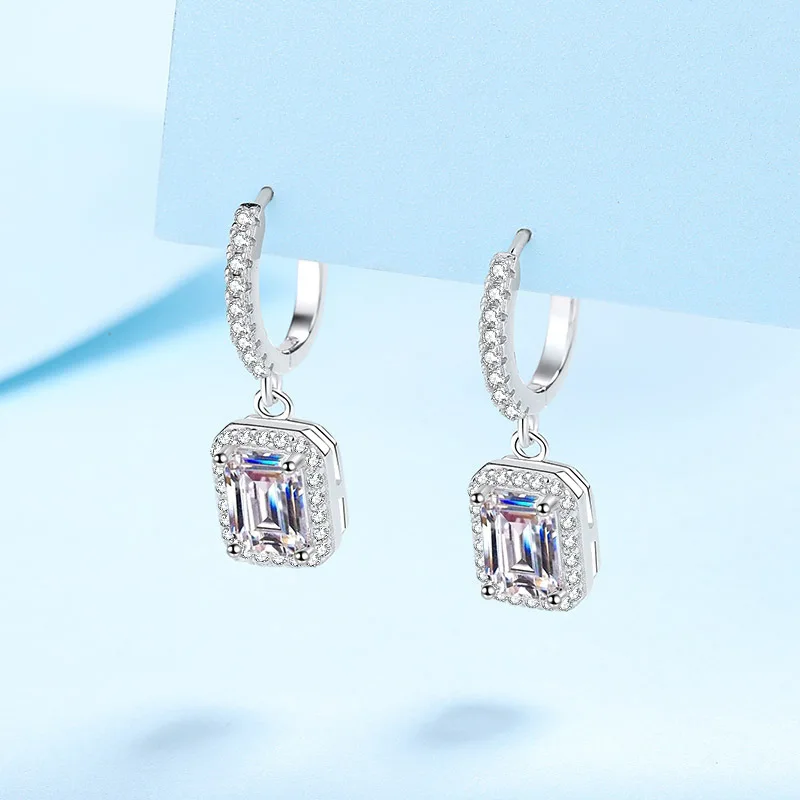 

2 CT Emerald Radiant Cut Moissanite Drop Earrings 925 Sterling Silver D Color VVS Diamond Jewelry for Women Gift