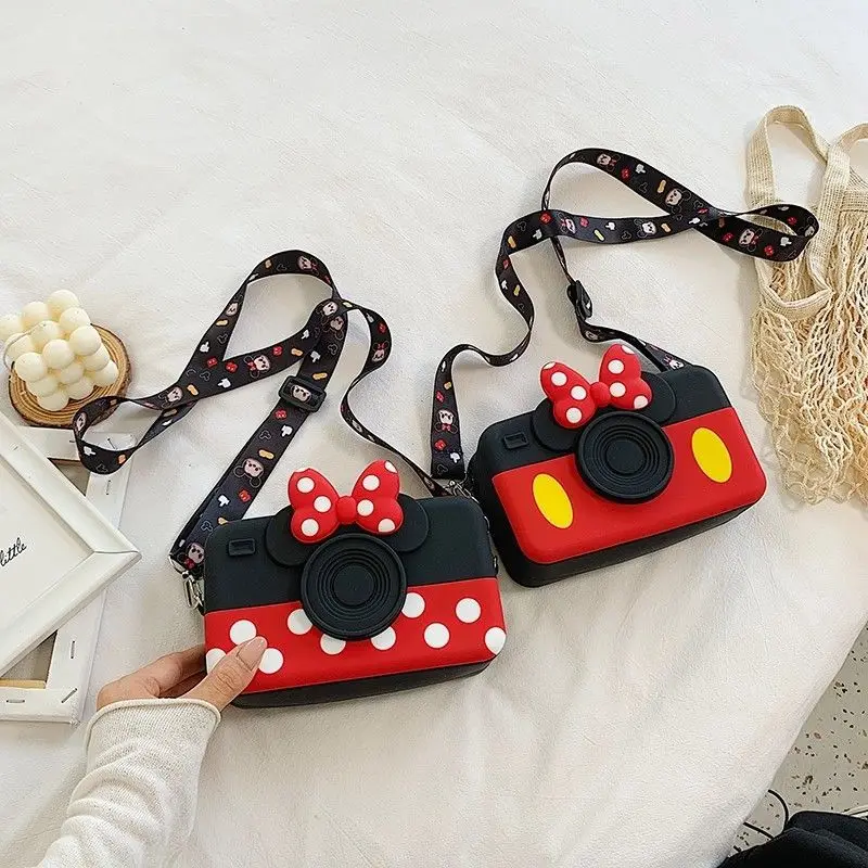 Disney Minnie Shoulder Bag for Girl Kid Cute Cartoon Crossbody Bag Silicone Phone Bag Birthday Gift Coin Purse and Handbags