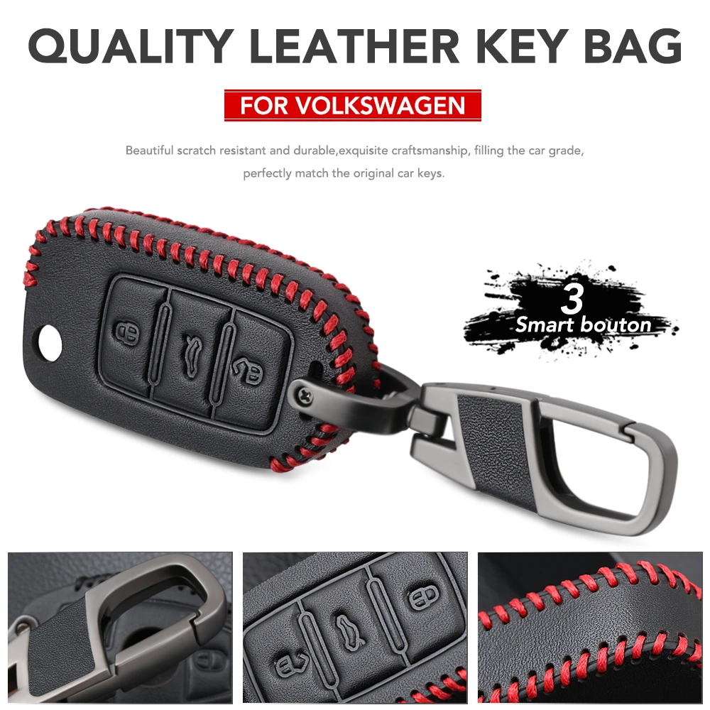 Кожаный чехол для автомобильного ключа VW Polo Tiguan Passat Golf MK Jetta Skoda Kodiaq Superb Octavia -