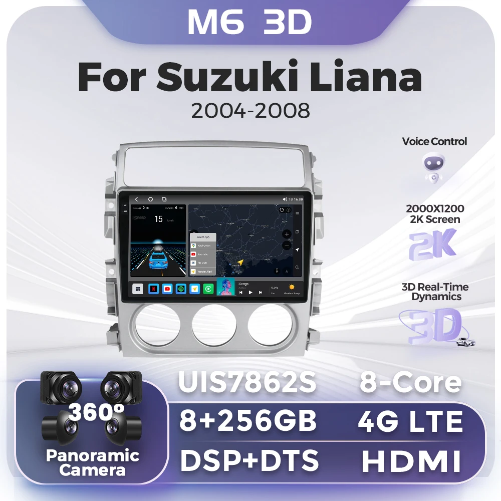 

Автомагнитола 2DIN с DVD, радио, GPS-навигацией, беспроводной Автомобильный плеер Carplay на Android для Suzuki Liana 2004-2008, мультимедийный плеер с голосовым ии