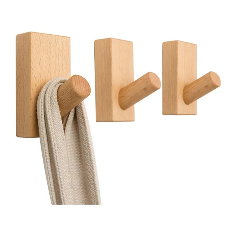 

Wooden Coat Hooks Wall Mounted Wall Hooks Wood Hat Rack Hanger Single Organizer Wall Rack (Pack Of 3)