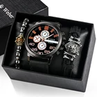 Модные мужские кварцевые часы, браслеты, подарочные деловые черные мужские наручные часы, браслеты в стиле ретро с короной и бисером, подарки для мужчин с коробкой