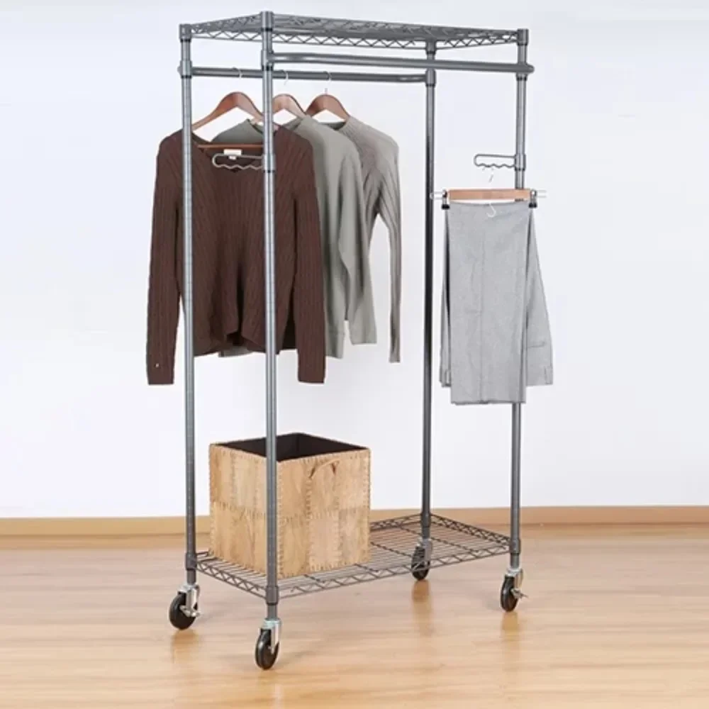 

Double Hanging Garment Rack, 38.2in Wx 23.6in Dx 66.1in H, Gunmetal Finish, Gray