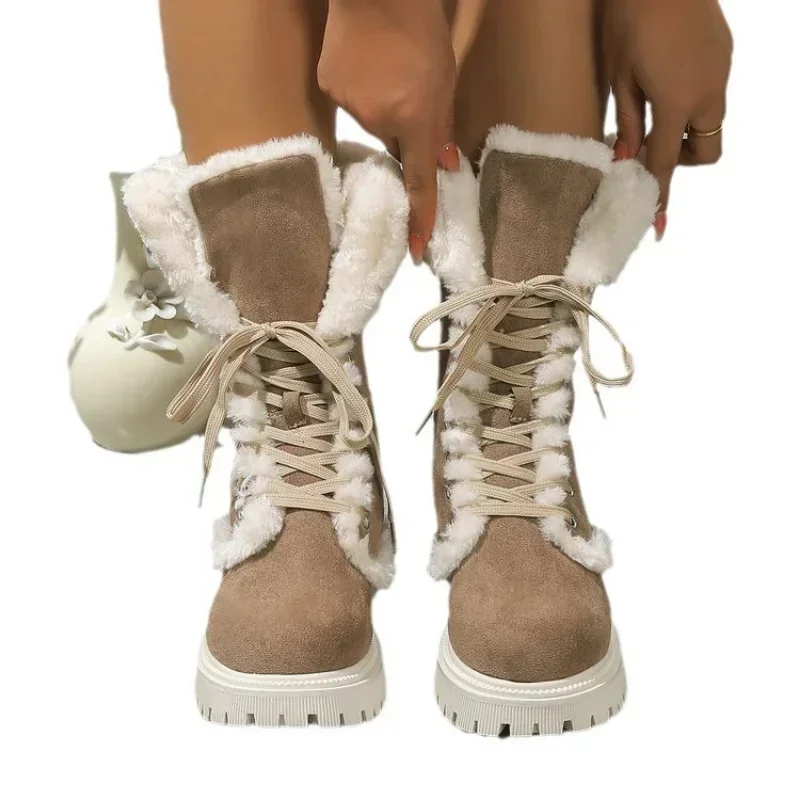 Утепленные плюшевые зимние ботинки для женщин ботильоны на платформе из