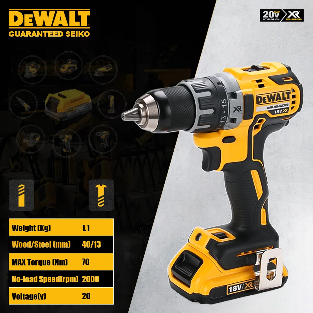 Dewalt DCD791 Cordless Electric Drill Brushless Motor 2000rpm 70Nm LED Torque Set Multi Protection Universal 18v and 20v Battery