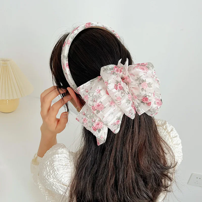 

Korean version new headwear chiffon print bow hairpin sweet high head sponge headband ladies hair accessories headhoop
