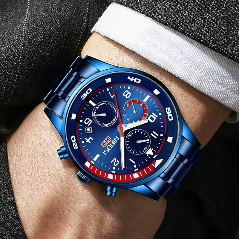 NIBOSI Mens Watches Top Brand Luxury Casual Quartz Clock Male Sport Waterproof Wristwatch Blue Watch Men Relogio Masculino