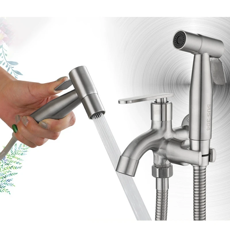 Bidet Spray Set Hand 2 Way Tap Faucet Bathroom Toilet Hose Pipe Water