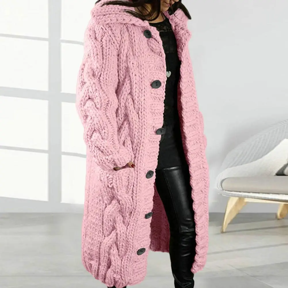 

2023 Women's New Cardigan Oversized Sweater Coat Fashion Sweater Long Button Autumn Winter Solid Color Pink