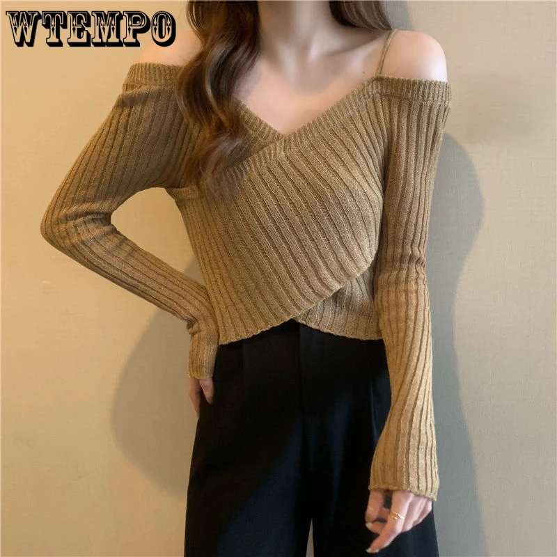 

Irregular Top Women's Long Sleeved Suspender Knitted Sweater Pullover