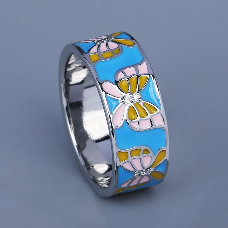 

Женское кольцо с бабочкой, покрытое серебром 2022 пробы, модное кольцо ручной работы с эмалью, ювелирные изделия, свадебное кольцо, ювелирные ...