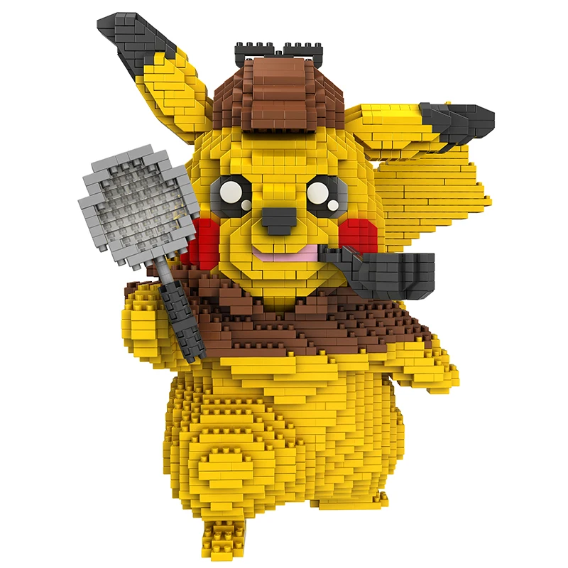 

PZX8835-1 Pokemon Detective Pikachu Cute Building Bricks Set Anime Figure Model DIY Diamond Micro Blocks Toys for Children Gifts