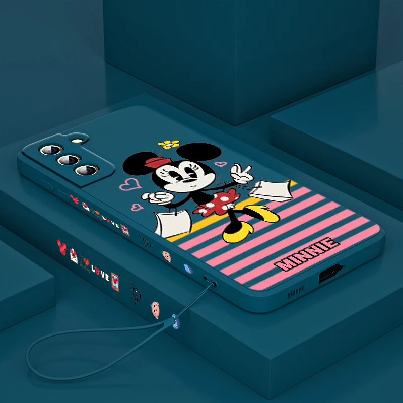 

Cartoon Anime Disney Mickey Phone Case For Samsung Galaxy S22 S21 S20 S10 Note 20 10 Ultra Plus Pro FE Lite TPU Liquid Left Rope