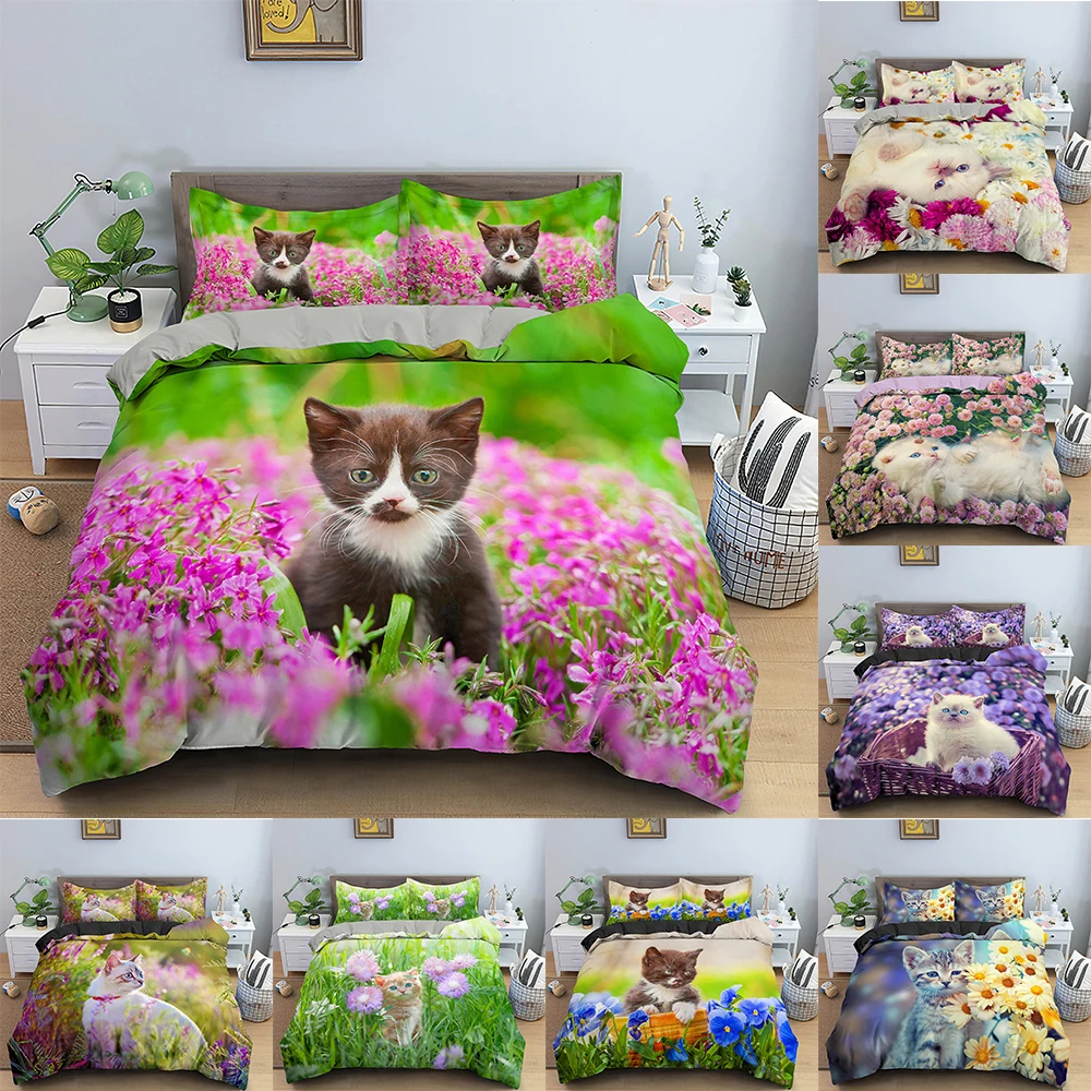 

3D Animal Bedding Set Cute Cat Printed Duvet Cover Set Twin Double Full Queen King Size Comforter Cover With Pillowcase 2/3 PCS