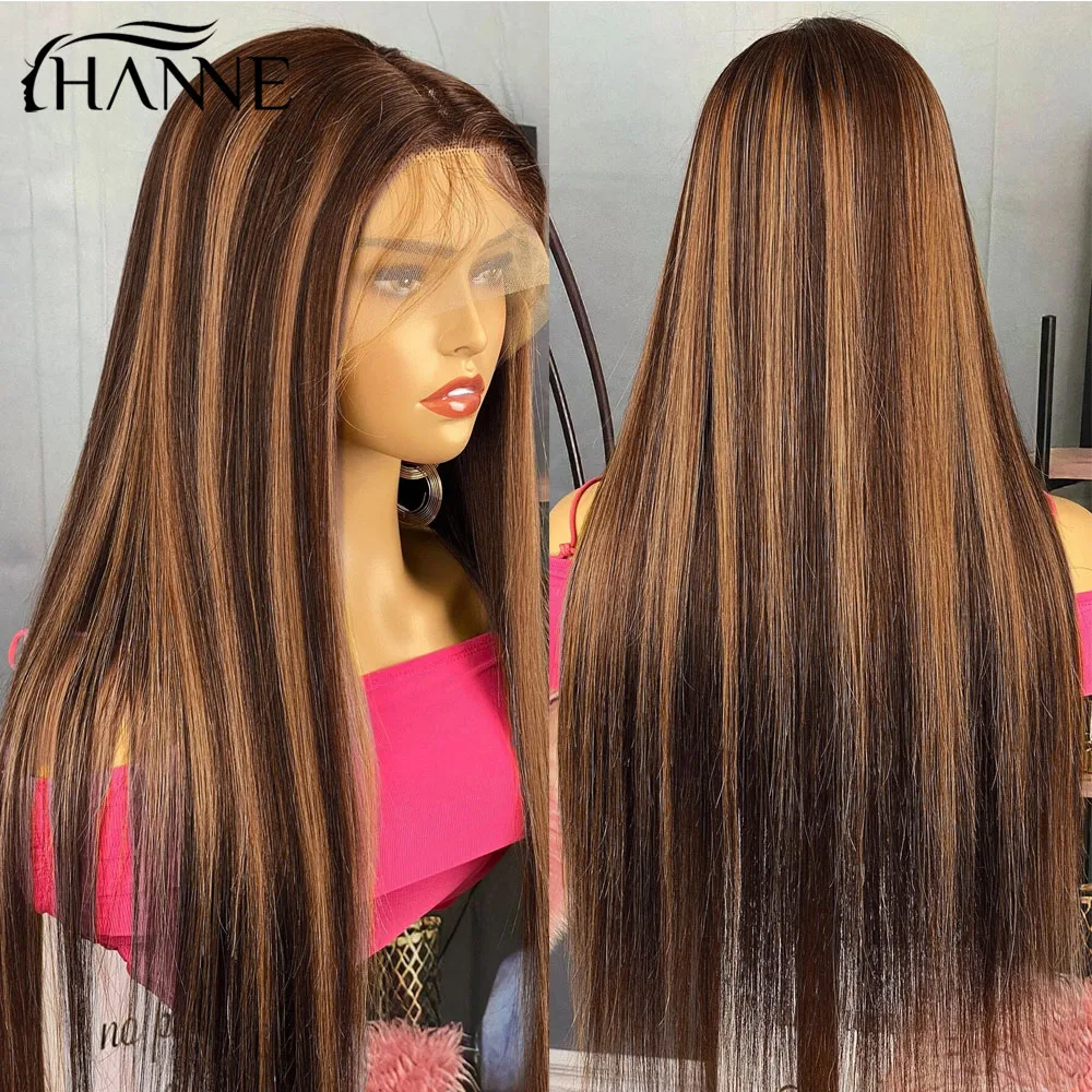 HANNE Straight Lace Front Wig 13X4 Ombre Highlight Wig Human Hair For Women Brazilian Ombre Blonde Lace Frontal Wigs Remy Hair